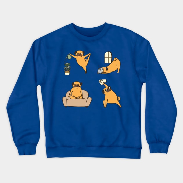 Pug Yoga at Home Crewneck Sweatshirt by huebucket